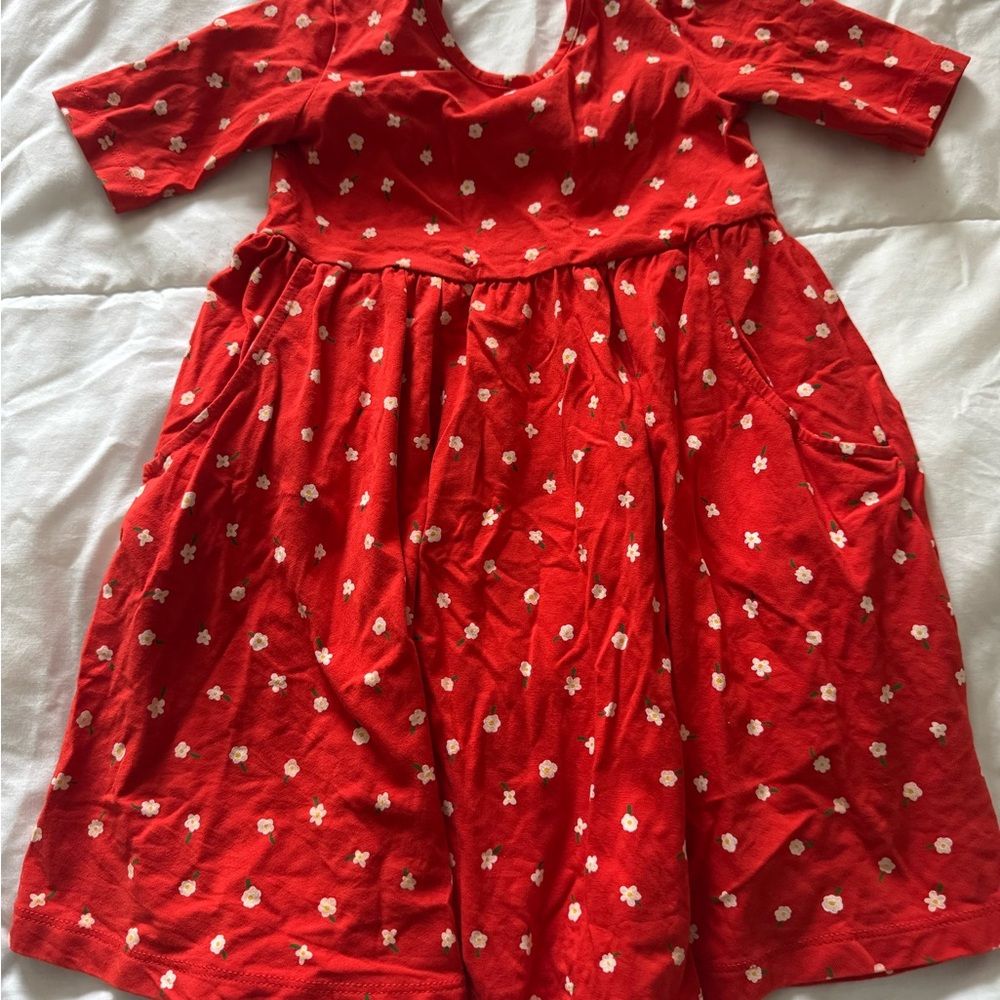 Hanna Andersson Red Floral Pocket Skater Dress size 110 (5)